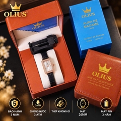 ĐỒNG HỒ NỮ OLIUS MẶT CHỮ NHẬT FULL ĐÍNH ĐÁ 26MM - DÂY DA THẬT - MÁY QUARTZ