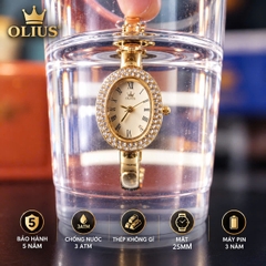 ĐỒNG HỒ NỮ OLIUS MẶT ELIP 25MM – MẶT VÀNG – DÂY VÀNG HỒNG ĐÚC ĐẶC – MÁY QUARTZ