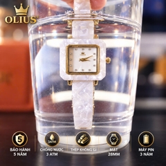 ĐỒNG HỒ NỮ OLIUS MẶT VUÔNG 28MM – MẶT TRẮNG – DÂY ĐỒI MỒI TRẮNG NGÀ – MÁY QUARTZ