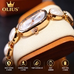 ĐỒNG HỒ NỮ OLIUS MẶT CHỮ NHẬT 24MM - DÂY NGỌC TRẮNG VÀNG HỒNG - MÁY QUARTZ