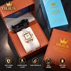 ĐỒNG HỒ NỮ OLIUS MẶT VUÔNG 28MM – MẶT TRẮNG – DÂY ĐỒI MỒI TRẮNG NGÀ – MÁY QUARTZ