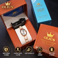 ĐỒNG HỒ NỮ OLIUS MẶT CHỮ NHẬT 24MM - DÂY NGỌC TRẮNG VÀNG HỒNG - MÁY QUARTZ