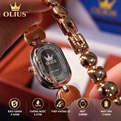 ĐỒNG HỒ NỮ OLIUS MẶT CHỮ NHẬT 24MM - DÂY NGỌC TRẮNG VÀNG HỒNG - MÁY QUARTZ