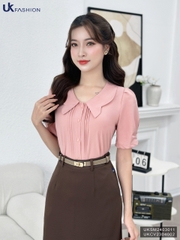 Áo Sơ Mi Bấu Mí Cổ Cách Điệu UK Fashion Công Sở Nữ Thanh Lịch Vải Mềm Mịn UKSM2403011