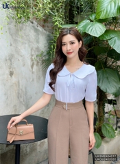 Áo Sơ Mi Cổ Sen Lượn Súp Tay UK Fashion Công Sở Nữ Thanh Lịch Vải Mềm Mịn UKSM2404017