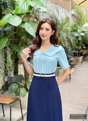 Áo Sơ Mi Cổ Sen Lượn Súp Tay UK Fashion Công Sở Nữ Thanh Lịch Vải Mềm Mịn UKSM2404017