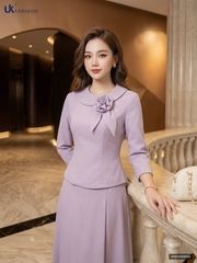 Set áo vạt cổ hoa + chân váy xòe xếp UKBD2608002 ( Bao gồm cả áo + chân váy, không kèm các PK khác )