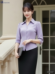 Sơ mi V cổ tay lỡ thanh lịch, dịu dàng UKSM2508008