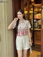 Sơ mi hoa chân cổ đức croptop xinh xắn, rực rỡ UKSM2505015