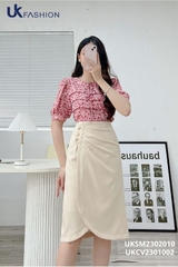 Chân Váy Búp Hồng Xếp UK Fashion Độc Đáo, Lạ Mắt UKCV2301002