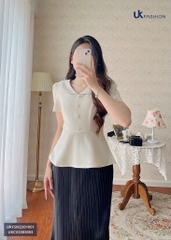 Áo Sơ Mi Peplum Là Cổ UK Fashion 4 Cúc Bọc Trẻ Trung, Sang Trọng UKFSM2301001