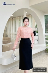 Áo Sơ Mi Tơ Hoa Nẹp Cổ Tròn UK Fashion Tiểu Thư, Nữ Tính UKFSM2310003