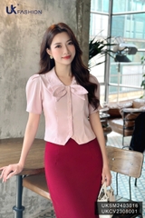 Sơ mi 7 mảnh cổ sen nơ cổ thời trang, nữ tính, trẻ trung, điệu đà UKSM2403016