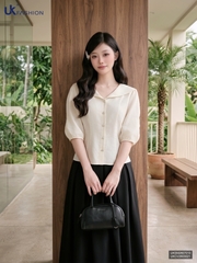 Sơ mi vạt cổ súp peplum đôi UKSM2607010 ( Áo rời không kèm các SP ghép set và PK khác )