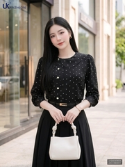 Sơ mi cổ sen vạt lệch chấm bi UKSM2609005 ( Áo rời không kèm CV/QU/PK )