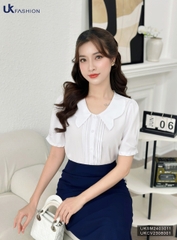 Áo Sơ Mi Bấu Mí Cổ Cách Điệu UK Fashion Công Sở Nữ Thanh Lịch Vải Mềm Mịn UKSM2403011