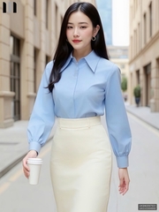 Sơ mi cổ đức dài tay nẹp kiểu công sở nữ, thoáng mát, lịch sự UKSM2507031