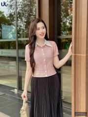 Sơ mi kẻ túi ốp phối cổ lịch sự, mới mẻ UKSM2504012