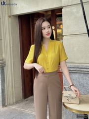 Sơ mi nhún xếp cổ điệu đà, dễ mặc UKSM2503005