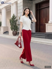 Sơ mi cổ V lá bo gấu trơn UKSM2507027