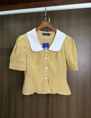 Sơ mi kẻ phối cổ sóng xinh, nhẹ nhàng UKSM2504005