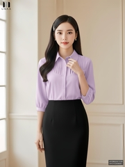 Sơ mi cổ đức xếp ngực tay lỡ mới, dễ mặc, thanh lịch UKSM2507030