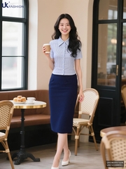 Sơ mi kẻ ôm vừa cộc tay UKSM2507028