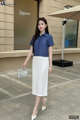 Sơ mi cổ đức xếp chéo bấu gấu gọn gàng UKSM2506016