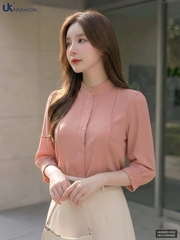 Sơ mi cổ tàu xếp mí tay nhẹ nhàng mềm mát UKSM2512003