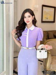 Áo Sơ Mi Cổ Sen Diễu Ngang Ngực UK Fashion Công Sở Nữ Thanh Lịch Vải Mềm Mịn UKSM2405003