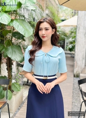 Áo Sơ Mi Cổ Sen Lượn Súp Tay UK Fashion Công Sở Nữ Thanh Lịch Vải Mềm Mịn UKSM2404017