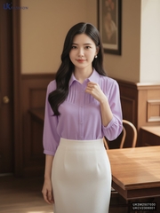 Sơ mi cổ đức xếp ngực tay lỡ mới, dễ mặc, thanh lịch UKSM2507030