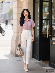 Sơ mi kẻ ôm vừa cộc tay UKSM2507028
