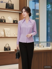 Sơ mi V cổ tay dài cắt eo tôn dáng, mềm mịn UKSM2508007