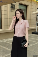 Sơ mi mí kẻ cổ ve mới lạ UKSM2506009