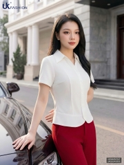 Sơ mi cổ V lá bo gấu trơn UKSM2507027