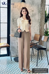 Sơ mi 7 mảnh cổ sen nơ cổ thời trang, nữ tính, trẻ trung, điệu đà UKSM2403016