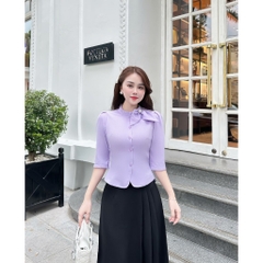 Sơ mi bèo có nơ vai UK Fashion Cao Cấp, Tơ Lụa Mềm Mại UKSM2310001