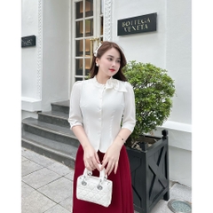 Sơ mi bèo có nơ vai UK Fashion Cao Cấp, Tơ Lụa Mềm Mại UKSM2310001