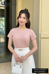 Áo Len Gân Cổ Tròn Cộc Tay UK Fashion Công Sở Nữ Thanh Lịch, Vải Mềm Mịn UKFAL2408003