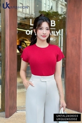 Áo Len Gân Cổ Tròn Cộc Tay UK Fashion Công Sở Nữ Thanh Lịch, Vải Mềm Mịn UKFAL2408003