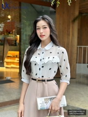 Áo Sơ Mi Cổ Sen Bẻ Thêu Hoa UK Fashion Công Sở Nữ Thanh Lịch, Nữ Tính Vải Mềm Mịn UKFSM2408010