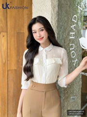 Áo Sơ Mi Cổ Sen Bẻ Thêu Hoa UK Fashion Công Sở Nữ Thanh Lịch, Nữ Tính Vải Mềm Mịn UKFSM2408010