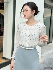 Sơ mi chấm hoa cổ bèo kép, màu tươi tắn, điệu đà UKFSM2409015