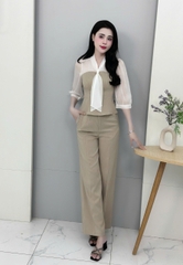 Sơ mi kẻ phối tơ nơ vạt xinh xắn, phong cách UKSM2409019