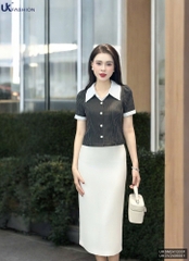 Sơ Mi Kẻ Cúc Nẹp Phối Cổ Đức Thời Trang Công Sở UK Fashion Thanh Lịch, Trẻ Trung UKSM2412001