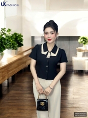 Áo Sơ Mi Ôm Vừa Phối Kẻ Kiểu UK Fashion Công Sở Nữ Thanh Lịch, Nữ Tính Vải Mềm Mịn UKSM2501031