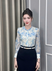 Sơ mi hoa bèo cổ cúc nẹp, kiểu dáng mới, mềm mịn UKSM2502011