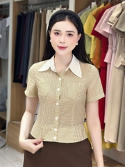 Sơ mi kẻ túi ốp phối cổ lịch sự, mới mẻ UKSM2504012