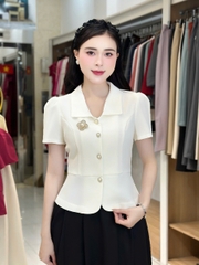 Sơ mi peplum cổ nhăn vạt trơn che khuyết điểm tốt UKSM2504016